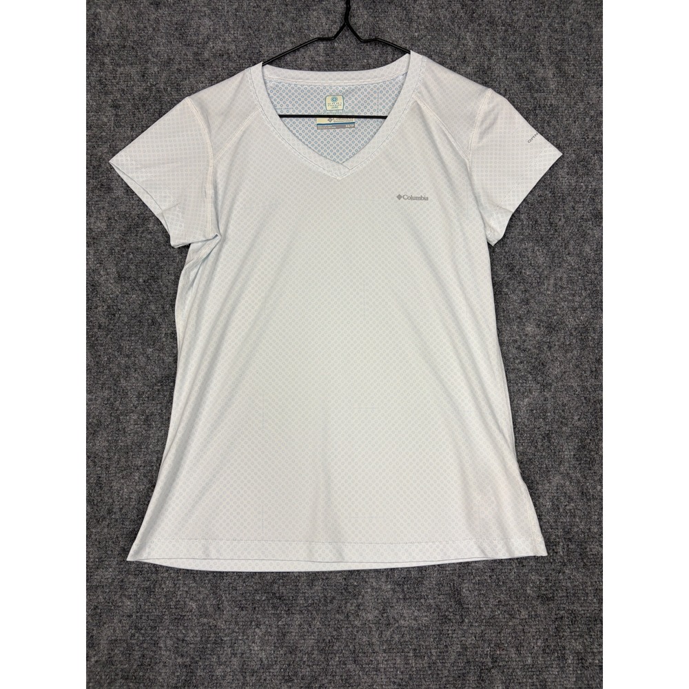 Columbia Womens Omni-Freeze Zero V-Neck Active T-Shirt Light Blue White XS